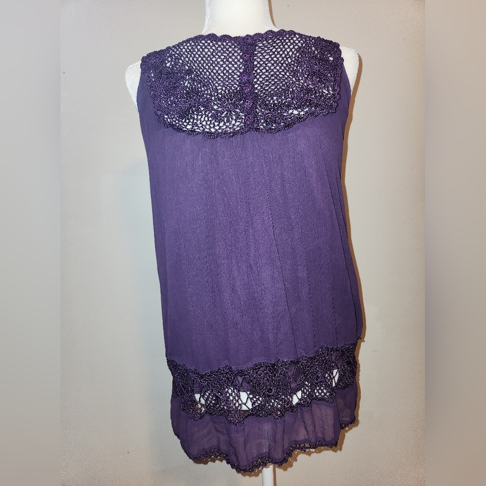 Y2k Boho Purple Charlotte Russe Crochet Chiffon Tunic Tank Top Medium M EUC